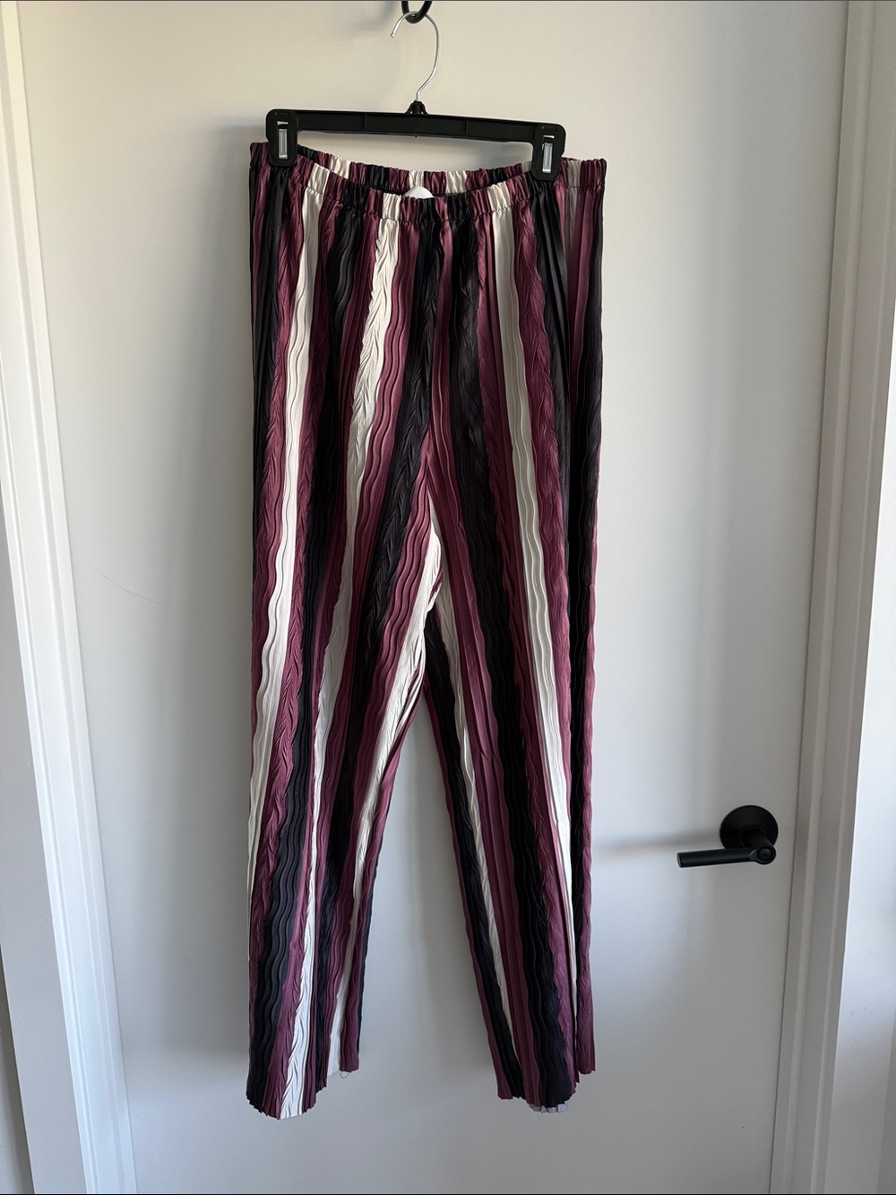 Topshop Pleated Wide-Leg Pants in Wine, Black & Cream